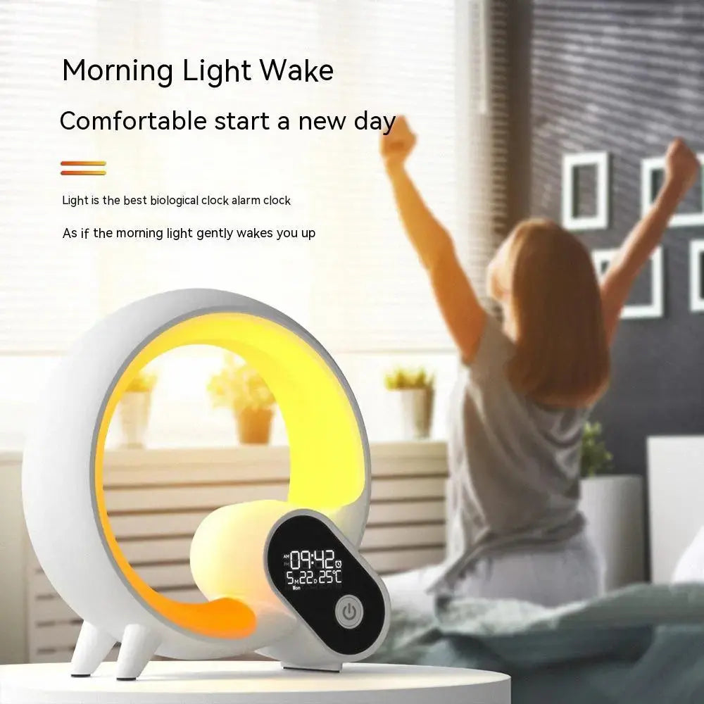 Creative Q Light Analog Sunrise Digital Display Alarm Clock Bluetooth Audio Intelligent Wake-up Q Colorful Atmosphere Light Angel Wishes