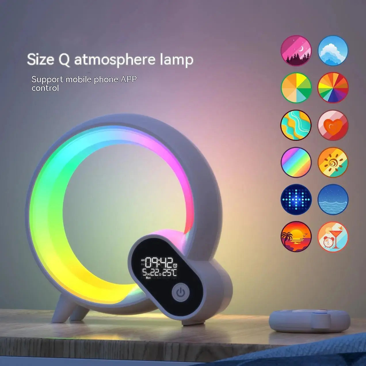 Creative Q Light Analog Sunrise Digital Display Alarm Clock Bluetooth Audio Intelligent Wake-up Q Colorful Atmosphere Light Angel Wishes