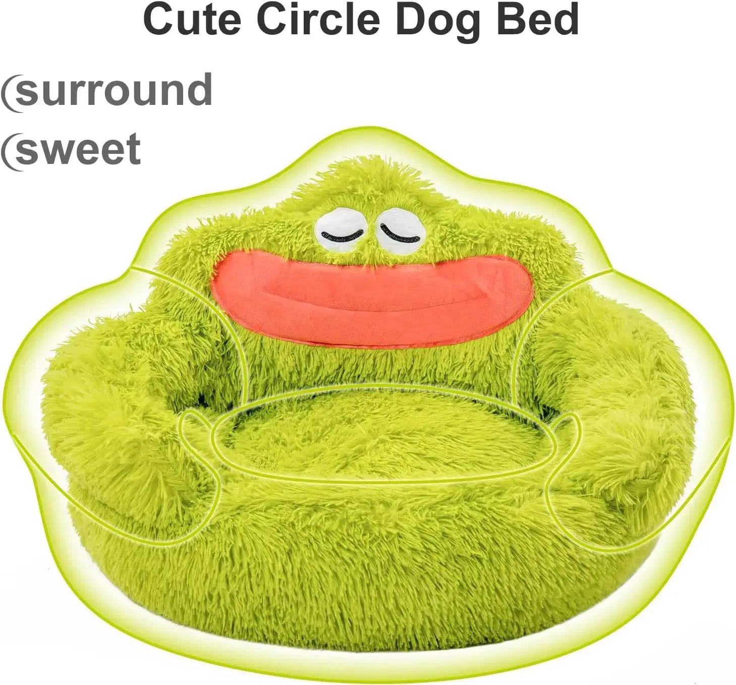 Cute Calming Dog And Cat Bed Plush Indoor Donut Dog Beds For Small Dogs And Cats Cute Cartoon Soft Bed Green Mouth Angel Wishes