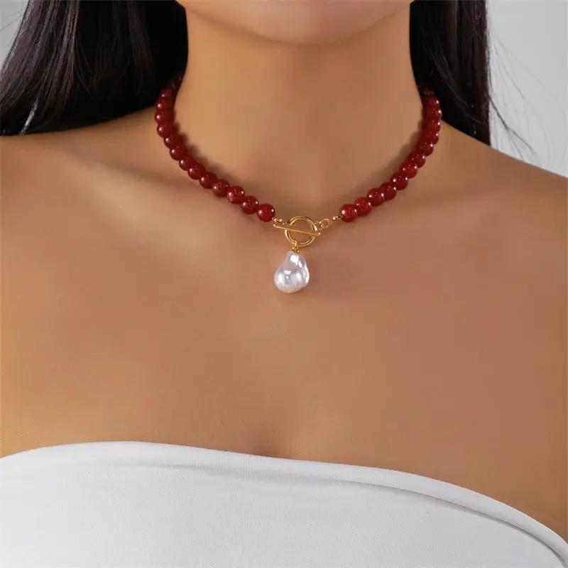 Fashion Black Natural Gravel Hand-knit Necklace Women Angel Wishes