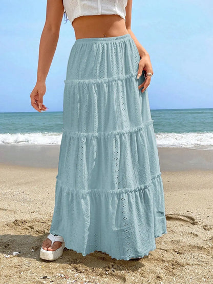 Women's Elastic Waist Mid-length Stitching Solid Skirt Angel Wishes