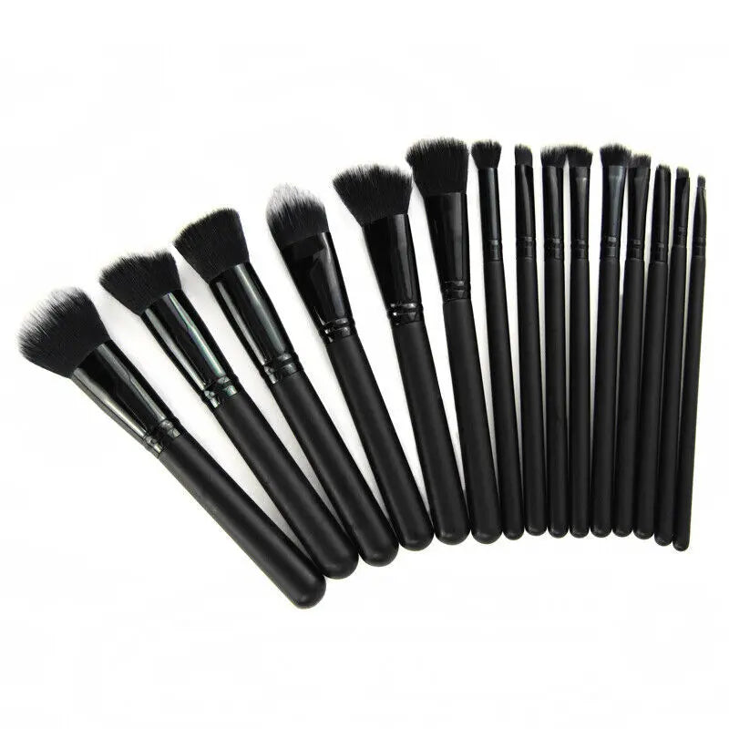 15Pcs Black Make Up Brushes Woman Set With Bag Foundation Eyeliner Eyeshadow Angel Wishes