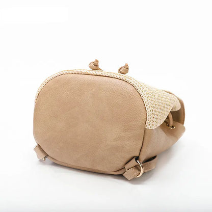 Women's Solid Color PU Stitching Crossbody Woven Backpack Angel Wishes