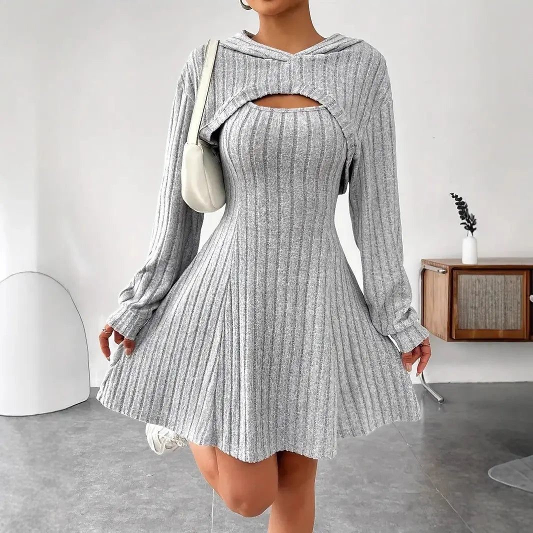 New Fashion Fall Winter Hooded Shawl Long-sleeved Vest Short Skirt Two-piece Set Angel Wishes