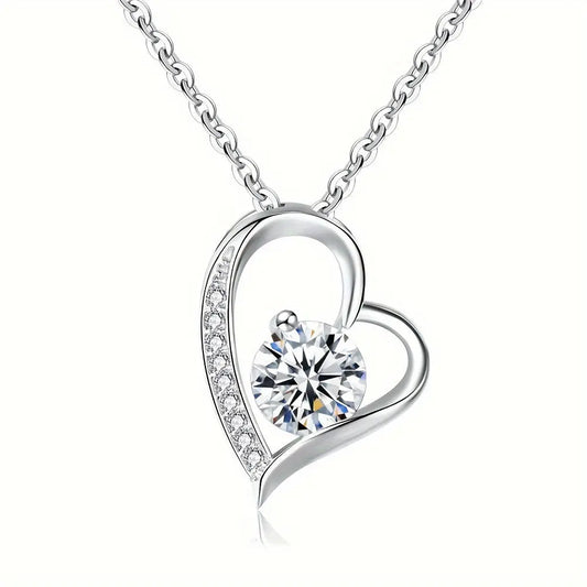 Cubic Zirconia Heart Necklace With Heart For Gifts  925 Sterling Silver Necklace Angel Wishes