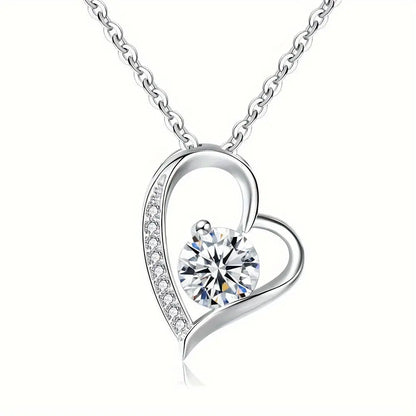 Cubic Zirconia Heart Necklace With Heart For Gifts  925 Sterling Silver Necklace Angel Wishes