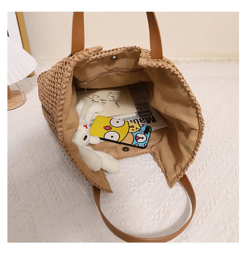 New One-shoulder Straw Simple Large Capacity Beach Bag Angel Wishes