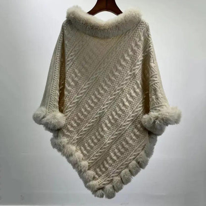Fur Collar Oversized Knit Pullover Shawl Cloak Angel Wishes