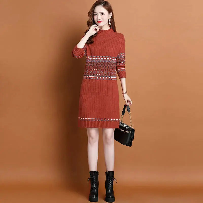 Thermal Head Cover Half Turtleneck Mid-length Bottoming Sweater Women's Woolen Skirt Angel Wishes