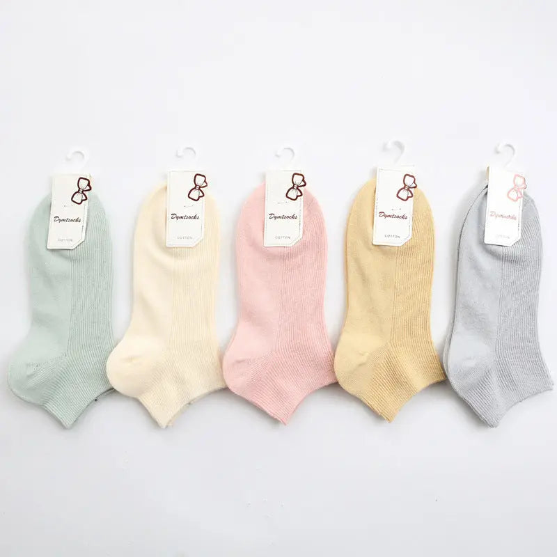 Women's Double Needle Solid Color Cotton Short Ankle Socks Angel Wishes