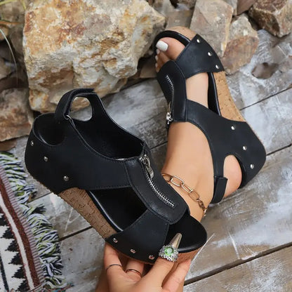 Summer Zipper Wedges Sandals Women's Lightweight Height Increasing Shoes Fashion Casual Sandals Angel Wishes