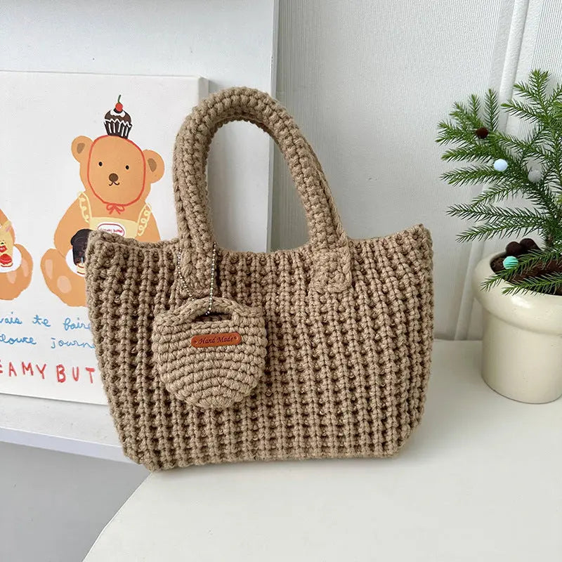 Solid Color Handmade Knitting Bag Cute Wool Handbag Angel Wishes