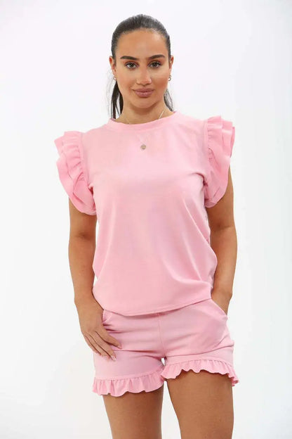 Ladies Top And Short 2 Piece Tracksuit Set Angel Wishes