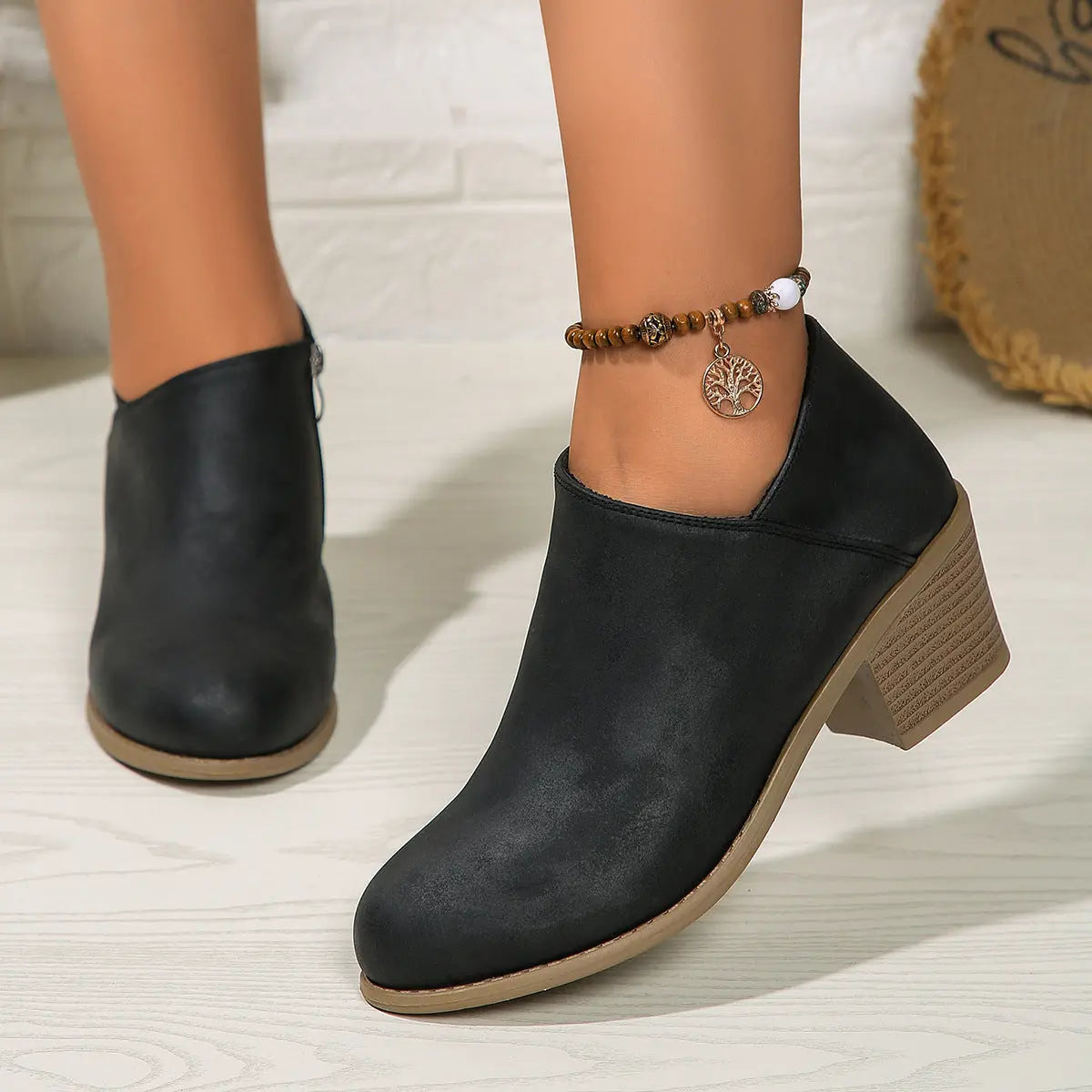 Chunky Heel Round Toe Ankle Boots With Side Zipper Design Fashion Fall Winter Short Boots For Women Shoes Angel Wishes