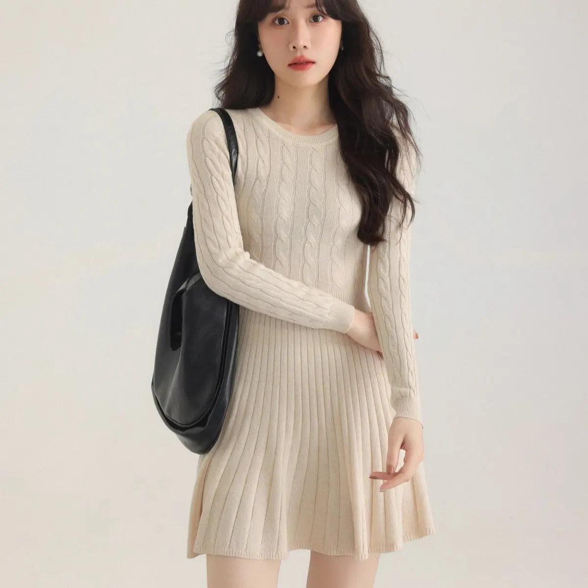 Long Sleeve Knit Dress Women Waist Slimming Angel Wishes