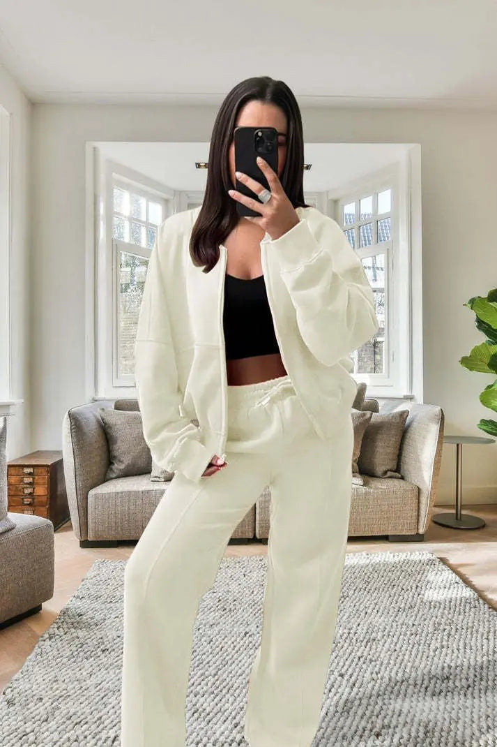 Bomber New Style Oversized Fleece Zipper And Wide Leg Tracksuit Angel Wishes