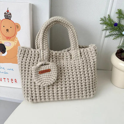 Solid Color Handmade Knitting Bag Cute Wool Handbag Angel Wishes