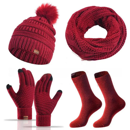 Winter Female Cap Scarf Gloves And Socks Four-piece Set Angel Wishes