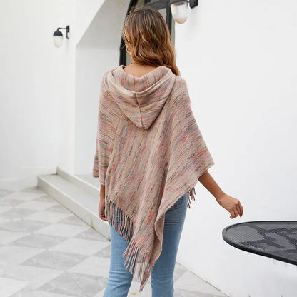 Hooded Striped Tassel Cape And Shawl Women Angel Wishes