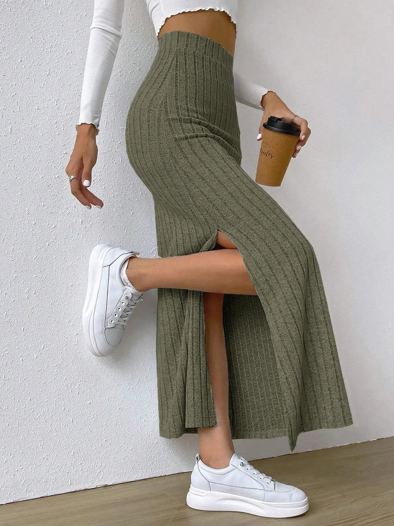 Spring Long Skirt High Waist Side Slit Slim Fit Knitted Women's Dress Angel Wishes