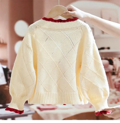 Girls Cute V-Neck Sweater Knit Cardigan Angel Wishes