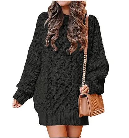 Women's Round Neck Long Sleeve Twisted Knitted Mid-length Dress Sweater Angel Wishes