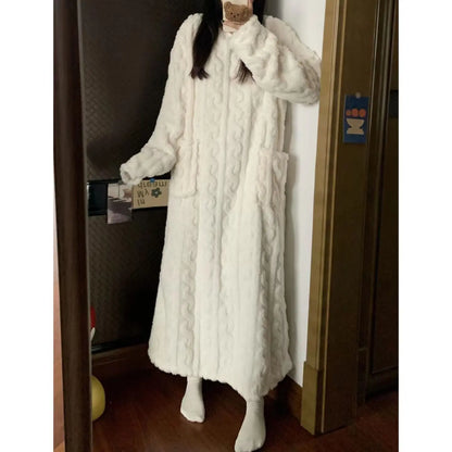 Women's Long Sleeve Comfortable Warm Combed Cotton Velvet Night Dress Angel Wishes