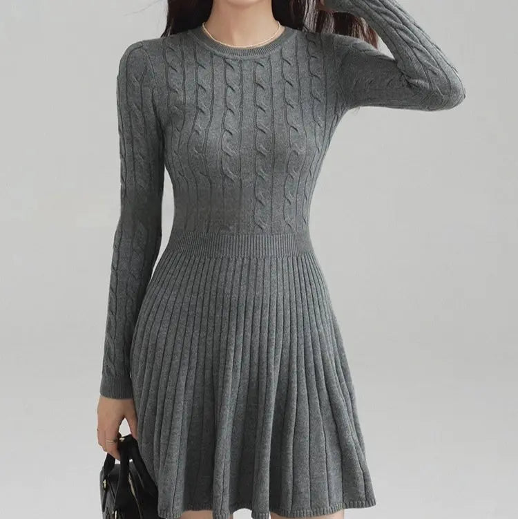 Long Sleeve Knit Dress Women Waist Slimming Angel Wishes