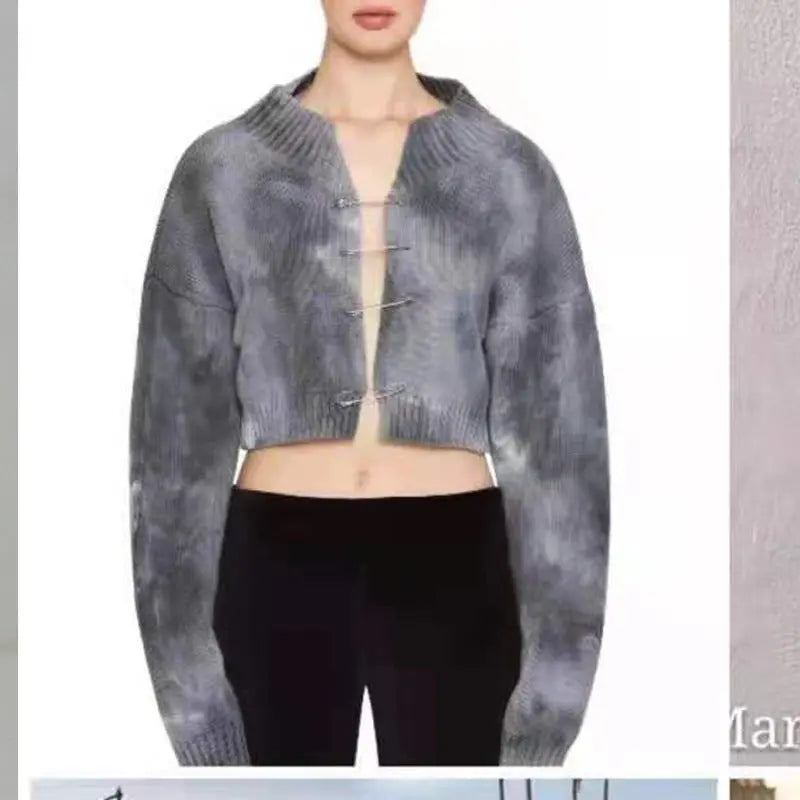 Tie-dye Pin Buckle Design Knitted Sweater Angel Wishes