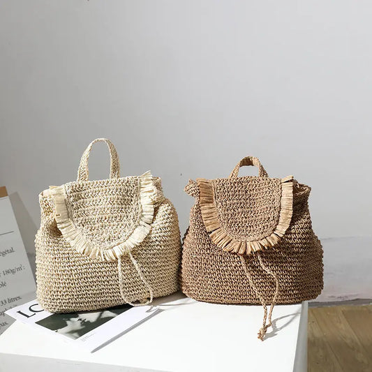Women's Seaside Holiday Leisure Tassel Straw  Woven Bag Angel Wishes