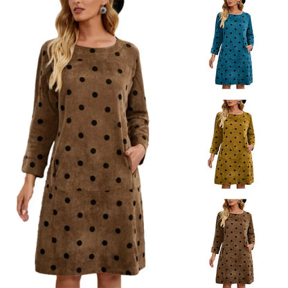 Women's Polka Dot Printed Pocket Dress Angel Wishes