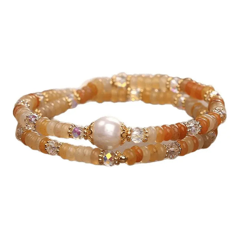 National Style Opal Stringed Pearls Double Ring Bracelet Angel Wishes