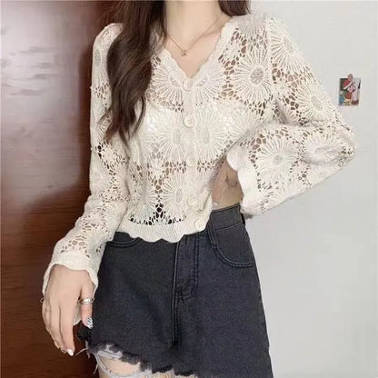 Crochet Thin Loose Long Sleeve top Angel Wishes