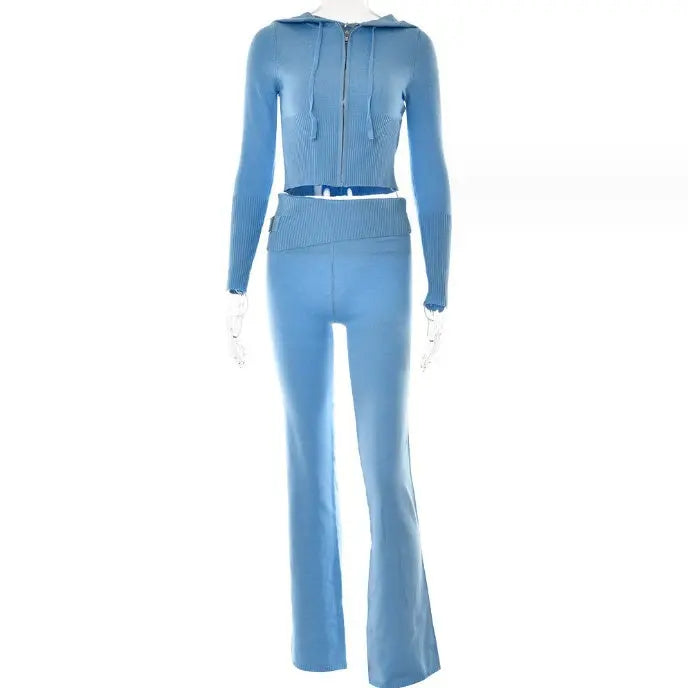 Hoodie Suit Women Leisure Sexy Zip Long Sleeve Sweater And High Waist Long Pants Set Angel Wishes