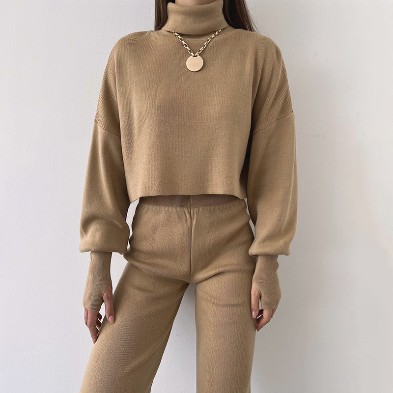 Turtleneck Loose Long Sleeve Top And Trousers Set Angel Wishes