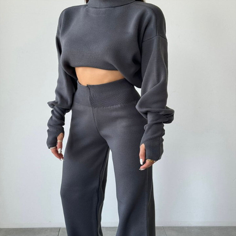 Turtleneck Loose Long Sleeve Top And Trousers Set Angel Wishes