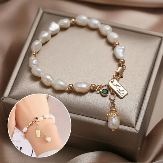Natural Zircon Pearl Bracelet Ins Fashion Luxury Jewelry Angel Wishes