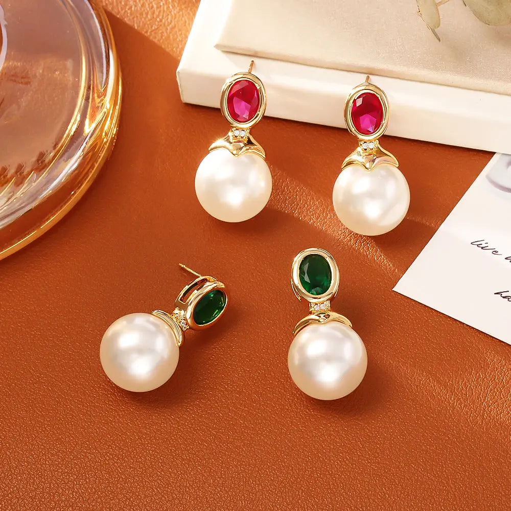 High-grade Ruby Pearl Stud Earrings Fashion Simple Angel Wishes
