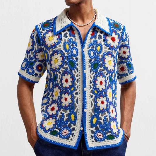 Ethnic Style Crochet Knitted Shirt Short Sleeved Angel Wishes