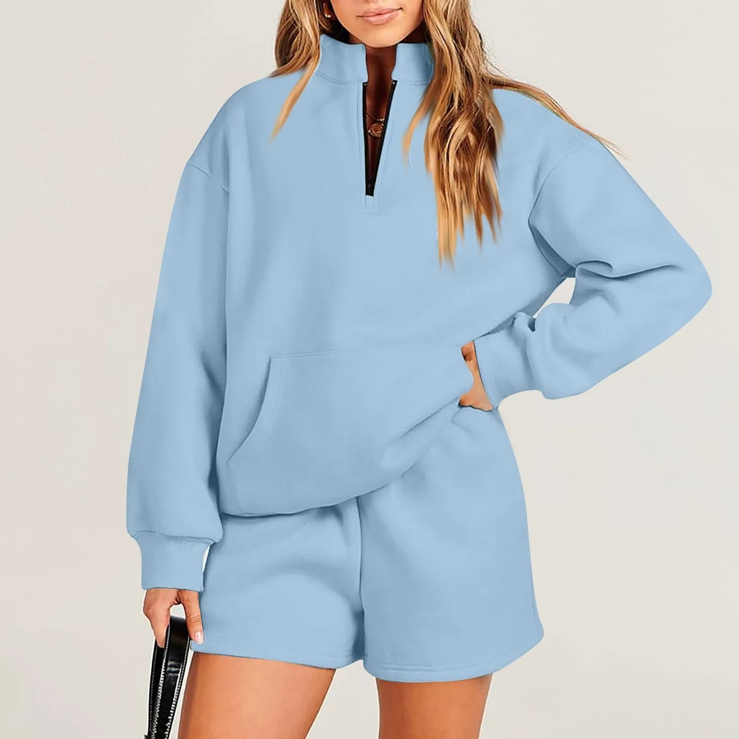 Half Zip Pullover Long Sleeve Sweater And Shorts Suit Angel Wishes