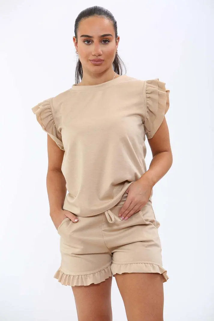 Ladies Top And Short 2 Piece Tracksuit Set Angel Wishes