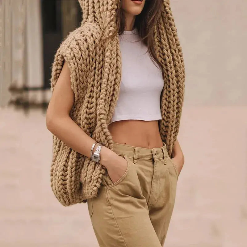 Hooded Thick Woven Cardigan Angel Wishes