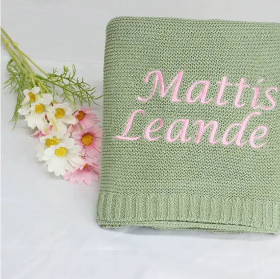 Personalized Knitted Cotton Baby Blanket Angel Wishes
