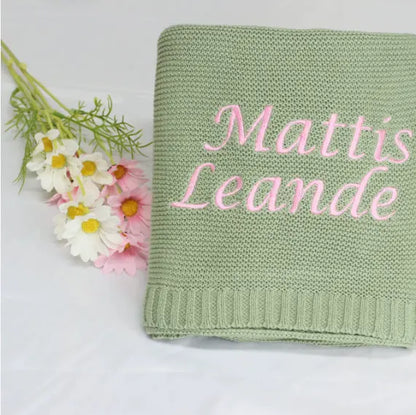 Personalized Knitted Cotton Baby Blanket Angel Wishes