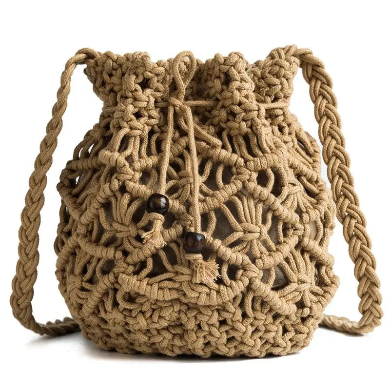 Women's Round Diagonal Cotton Crochet Tassel Small Bag Angel Wishes