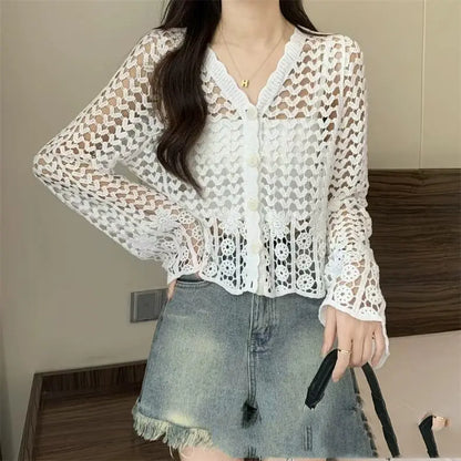 Crochet Thin Loose Long Sleeve top Angel Wishes