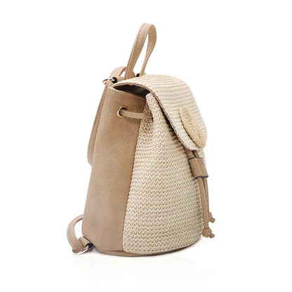 Women's Solid Color PU Stitching Crossbody Woven Backpack Angel Wishes