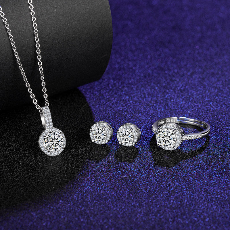 Six Claw Moissanite Ring Stud Necklace Women's Jewelry Set Angel Wishes