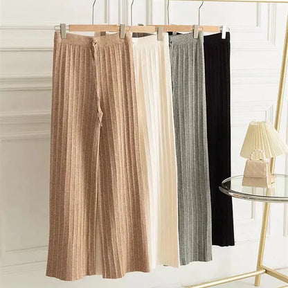 Elastic High Waist Knitted Wide-leg Trousers Angel Wishes