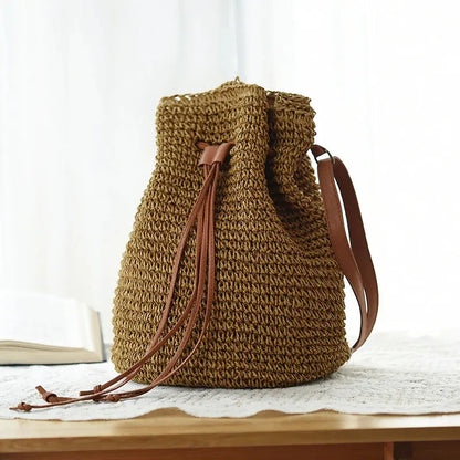 Drawstring Woven Straw Bag Angel Wishes